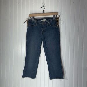 Y2K Abercrombie & Fitch Lace-Up Side Crop Jeans Size 16 Frayed Hem Boho Vintage